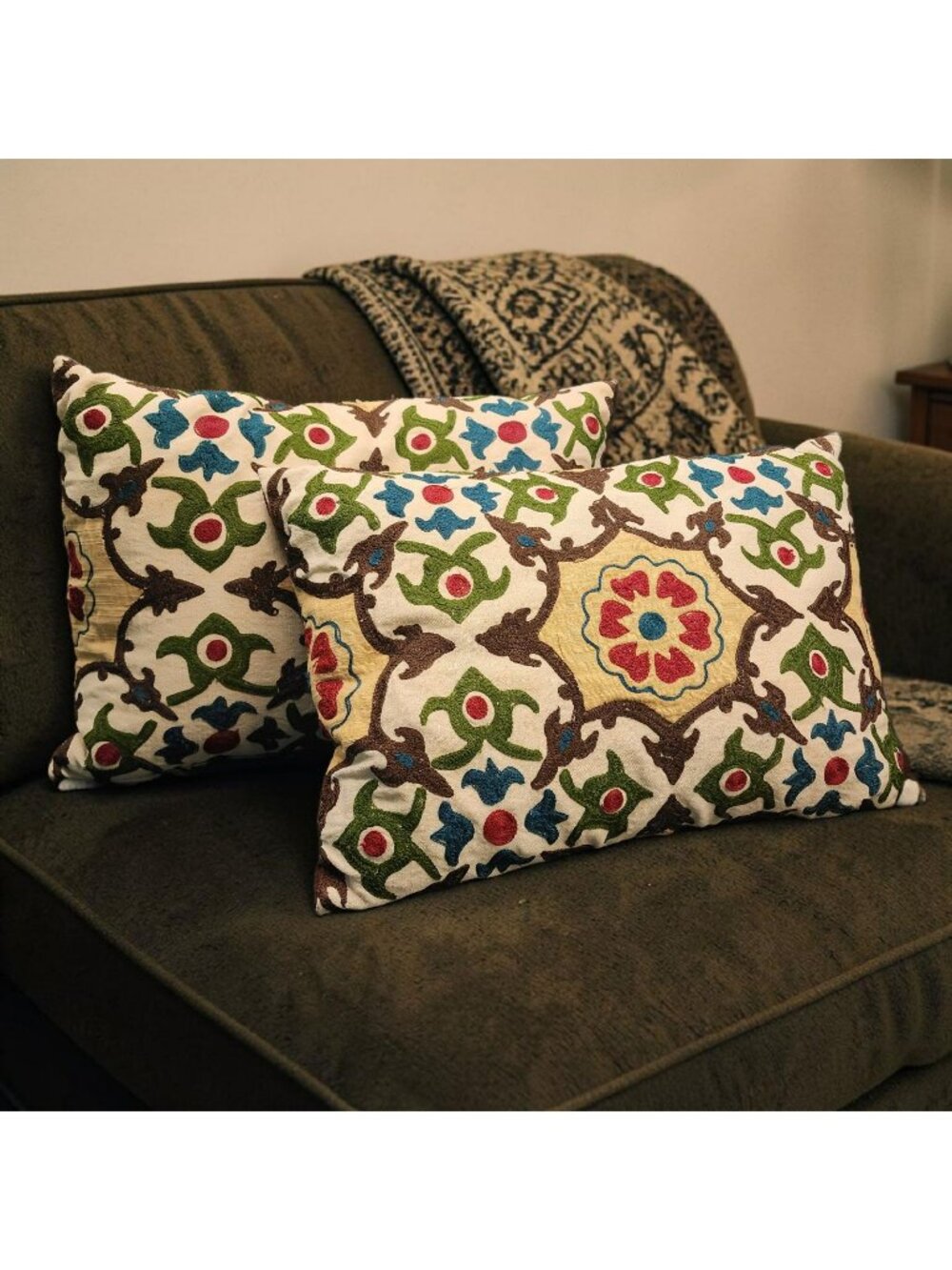 Pier 1 Embroidered Throw Pillows 18"x19" Multicolor Bohemian Floral Zipper
